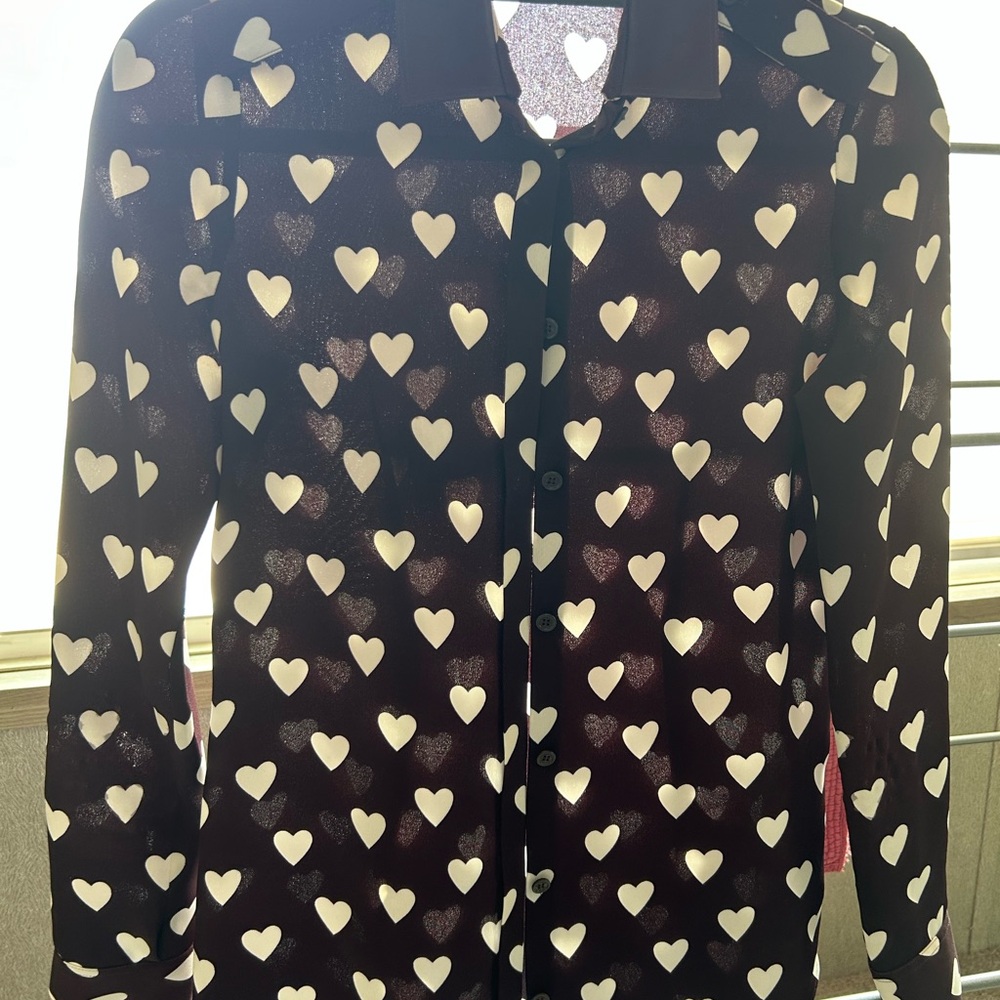 Burberry Burgundy and White Heart Blouse
